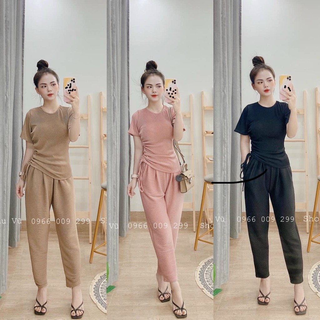 Sét bộ thun gân tăm phom thụng áo rút dây quần dài siêu HOT