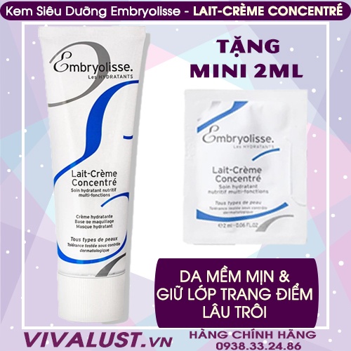 [Tặng Mini 2ml] - Kem Dưỡng Ẩm Embryolisse LAIT-CRÈME CONCENTRÉ 30ml - Siêu Dưỡng Ẩm &amp; Phục Hồi Da