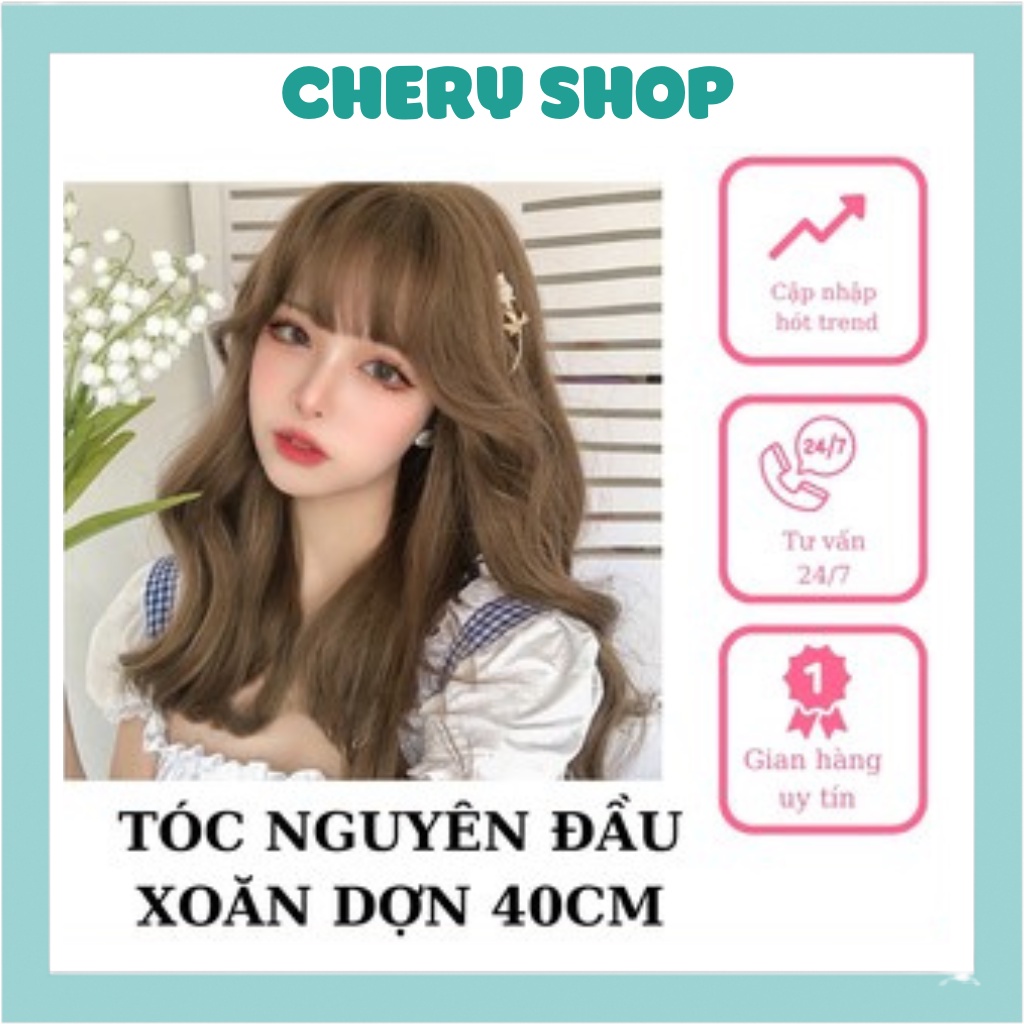 Tóc giả nữ đẹp nguyên đầu xoăn dợn sóng kiểu Hàn dài 40cm tặng kèm lưới trùm mã BHT0304