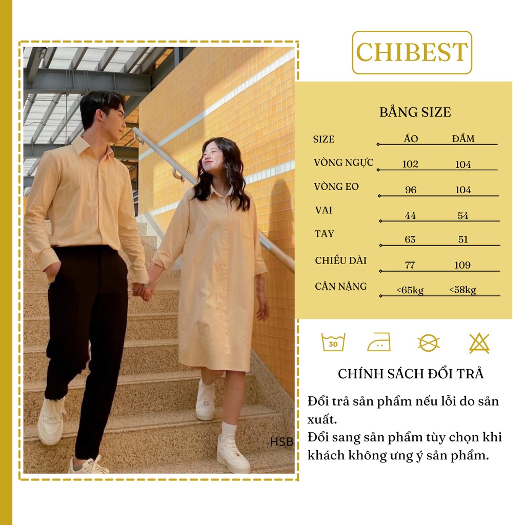 Set đồ đôi couple Đồ đôi nam nữ đẹp Set váy sơ mi đôi phong cách Hàn Quốc CHIBEST HSB31