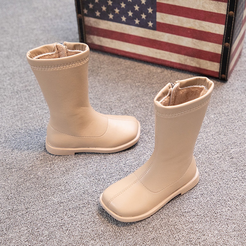 Giày bốt da cổ cao màu trơn chất lượng cao cho bé gái | BigBuy360 - bigbuy360.vn