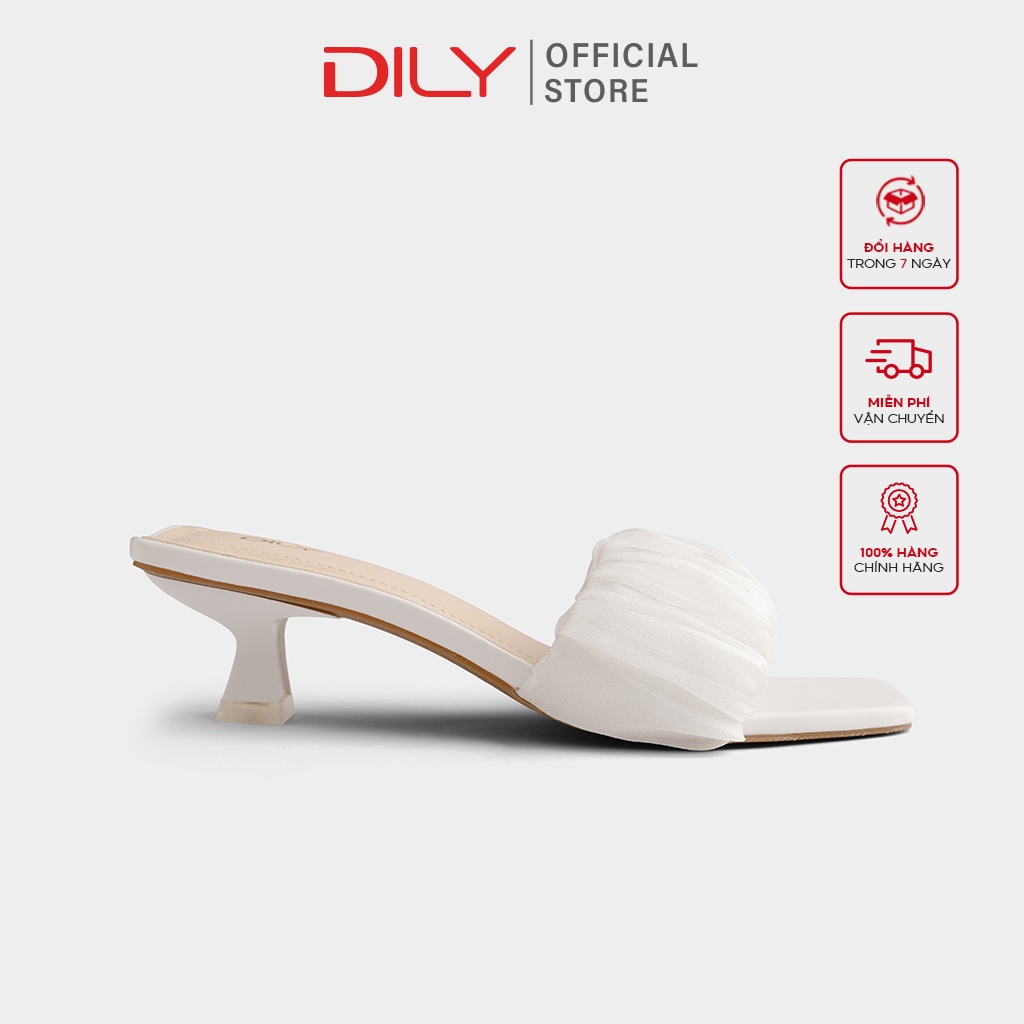 Dép guốc nữ quai vải lụa nhún siêu êm mũi vuông gót nhọn cao 3.5cm_ AA0336