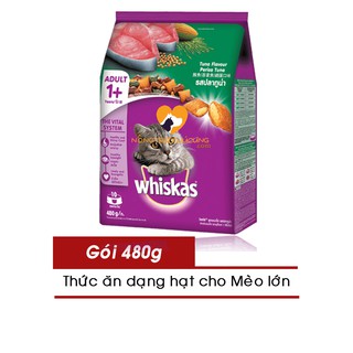 Thức ăn hạt cho mèo lớn whiskas gói 480g - nhiều vị
