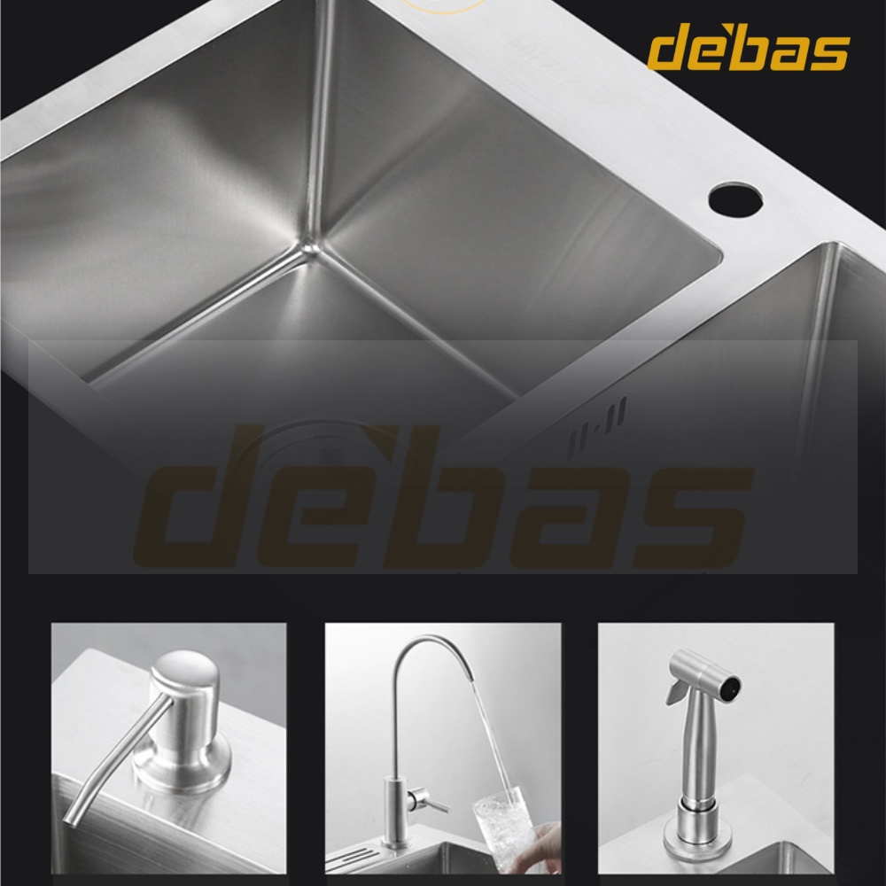 Chậu rửa bát đúc 2 hố cân inox sus304 bồn rửa chén 2 hộc korea Debas 8245 7843 7042