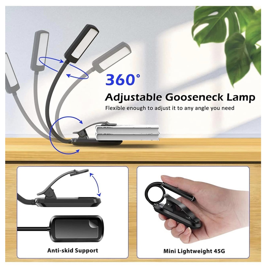 ĐÈN KẸP ĐỌC SÁCH MINI OUILA (hàng mua tại Đức, 6 đèn led, 3 chế độ sáng)