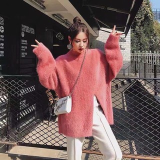 Áo len lông thỏ dáng dài xẻ tà