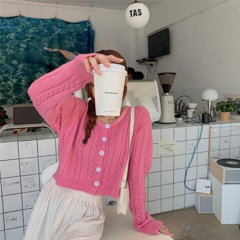 Áo len cadigan cổ tròn tay dài dáng croptop ôm đẹp hot 2022