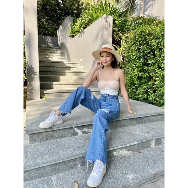 áo 2 dây croptop cúp ngực phối màu