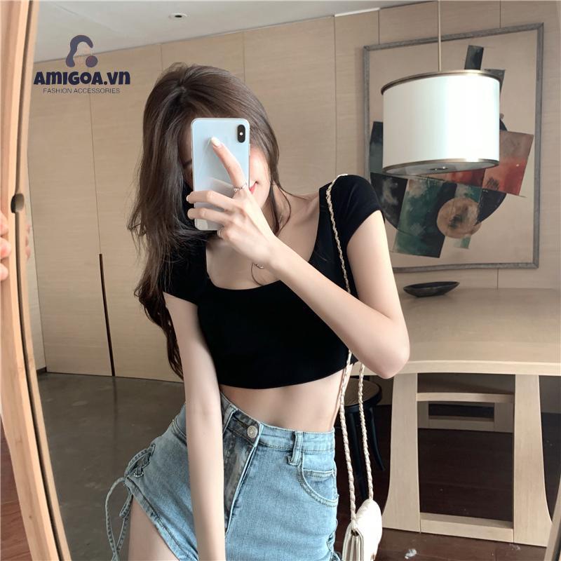 ✨✨Áo Croptop cổ vuông tay ngắn Phong Cách, Áo kiểu nữ chất vải tốt mặc đẹp
