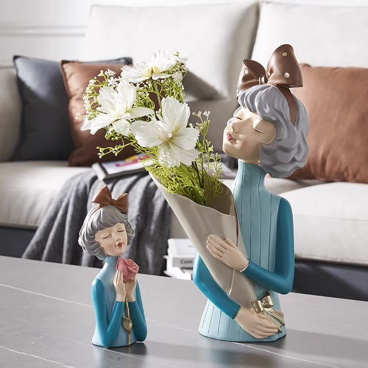 Tượng lọ cắm hoa cô gái SG.DECOR trang trí phòng khách bàn trà bàn làm việc quà tặng tân gia Khai trương đẹp