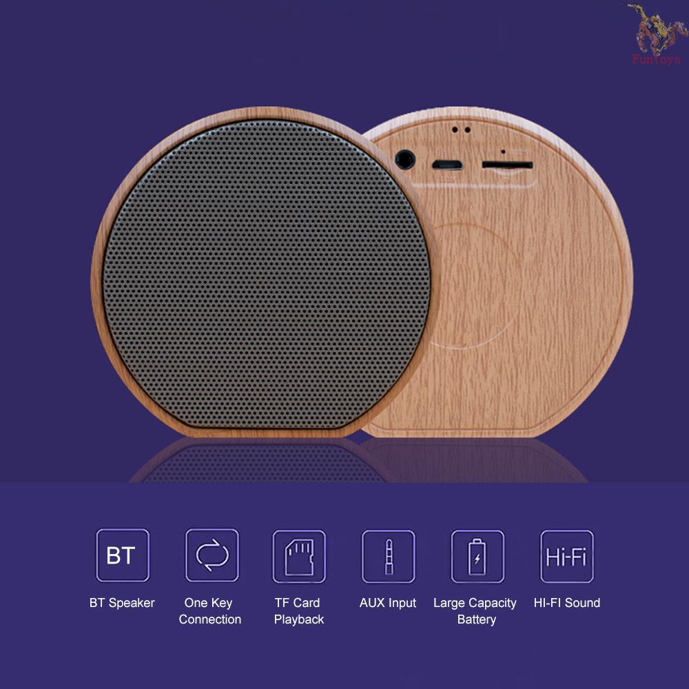 FUN Retro A60 Wood Grain Wire-less BT Speaker Sound Box Support AUX TF Card USB Powered Built In 600mah Rechargeable Batterys Compatible with Android / iOS Mini Portable