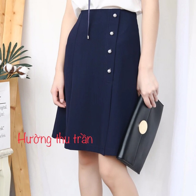 Chân Váy Chữ A Phối Cúc Sườn Dài Đến Gối Thời Trang Công Sở Trẻ Trung