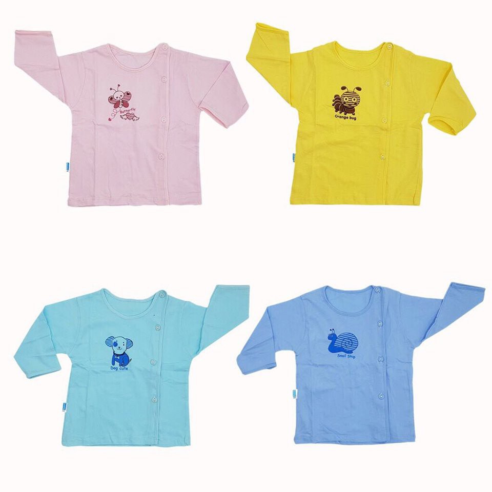 Áo sơ sinh dài tay cài lệch Thái Hà Thịnh 100% cotton mềm, mịn, mát