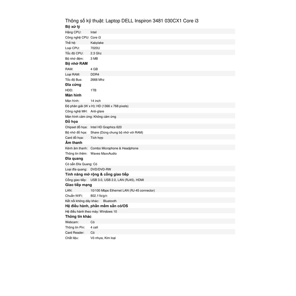 Laptop Dell Inspiron 3481 (030CX1) | BigBuy360 - bigbuy360.vn