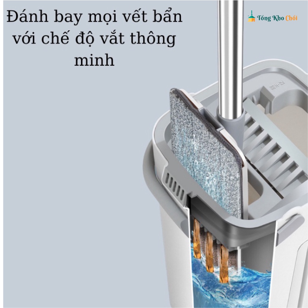 Bộ Lau Nhà Tự Vắt Pulito- Chổi Lau Nhà Thông Minh Cán Dài Đầu Xoay 360 Kèm Thùng Vắt 2 Ngăn Và Bông Lau BLN-R3