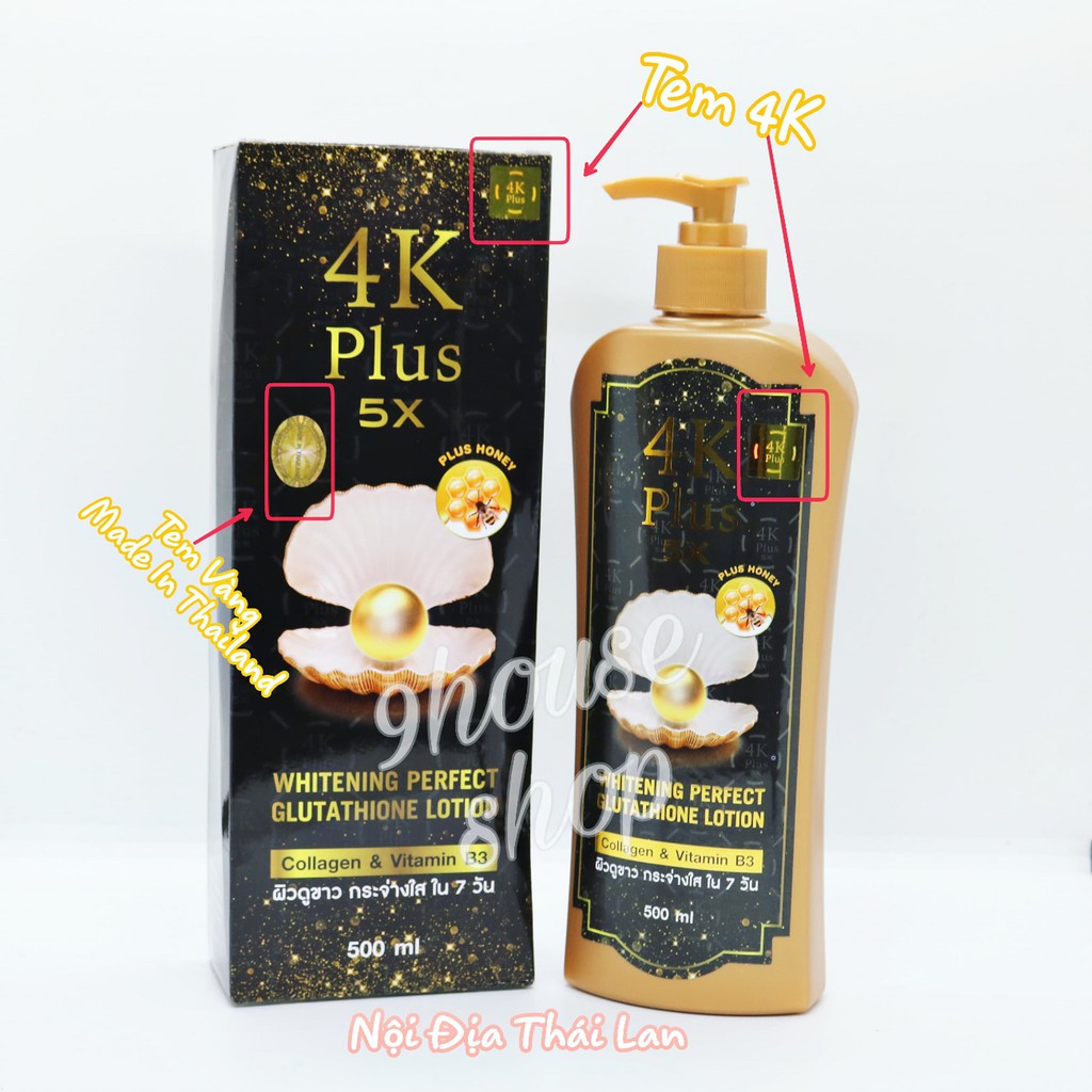 01 Chai Sữa Dưỡng Thể 4K Plus 5X Plus Thái Lan 500ml (Chai Vòi)