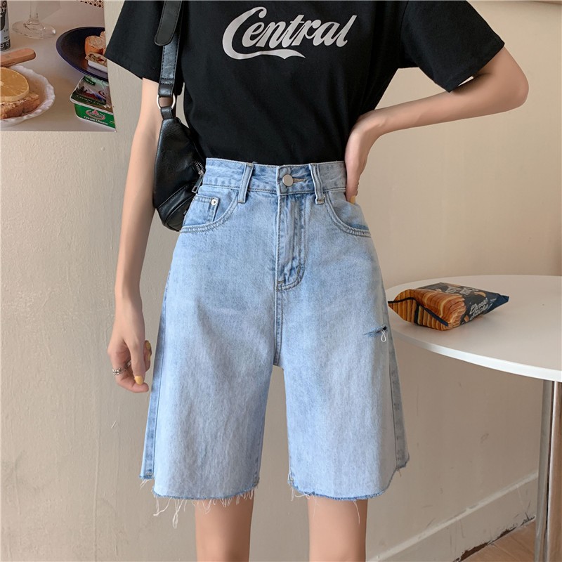 [ MÃI YÊU EM ] QUẦN JEAN NGỐ LỬNG NỮ RÁCH ĐÙI TRÁI CAO MÀU XANH NHẠT LAI TUA CAO CẤP BABO ĐỦ SIZE S, M, L FORM RỘNG RÃI