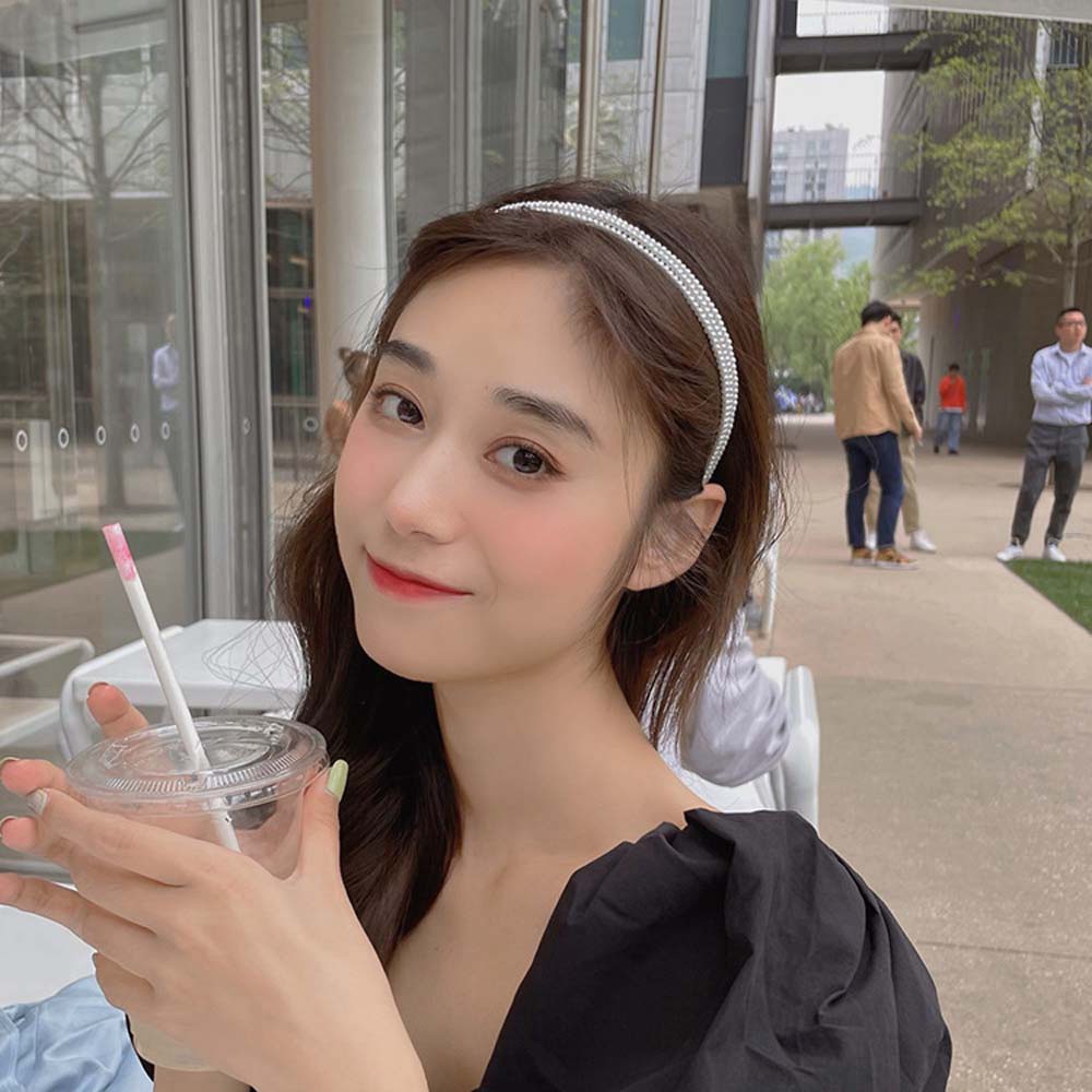 Băng Đô Ba Lớp Co Giãn Đính Hạt Ngọc Trai Thời Trang Hàn Quốc Cho Nữ