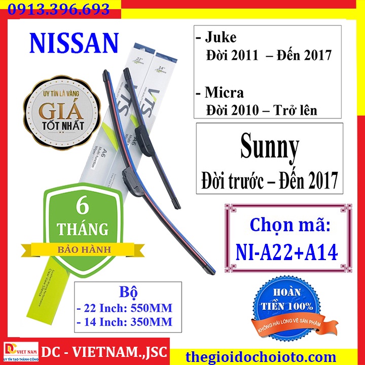 [bh 1 năm] Bộ 2 thanh gạt nước mưa ô tô Nano xương mềm cao cấp hãng xe Nissan: Sunny-Teana-X trail-Navara-Livina-Grand