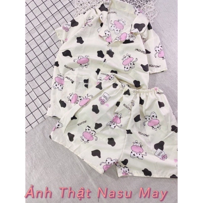 PIJAMA Nữ Bò Sữa Cute 🦋 Đồ Ngủ Set Mặc Nhà Bò Sữa Mũi Hồng 🦋