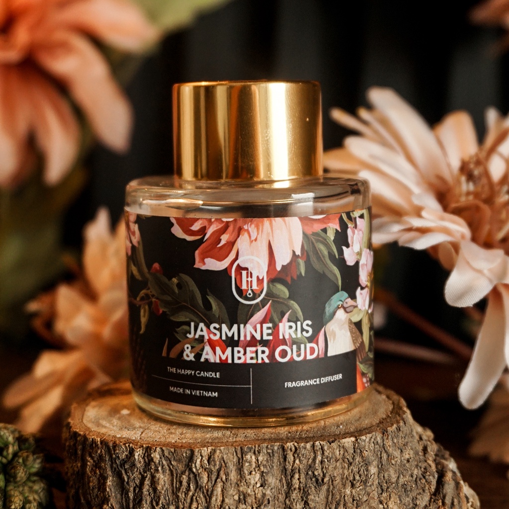 50ml, Tinh dầu thơm phòng cao cấp 100% thiên nhiên, Lọ cắm que, Vietnam diffuser - JASMINE IRIS AMBER OUD - THƠM DECOR