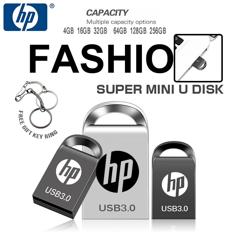 Ổ Đĩa Flash HP Mini USB Bằng Kim Loại 256GB 128GB 32GB 64GB 16GB