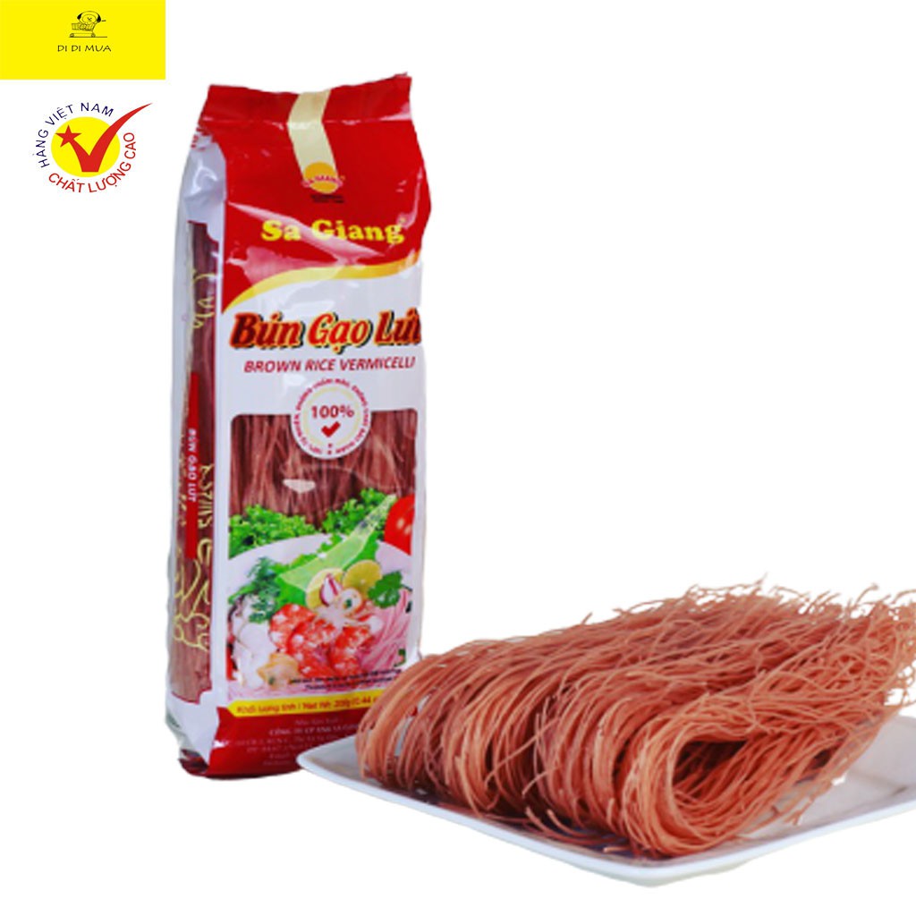 Bún gạo lứt Sa Giang 200gram (túi đỏ), hỗ trợ chế độ ăn lành mạnh, thực dưỡng-bún gạo lứt giảm cân