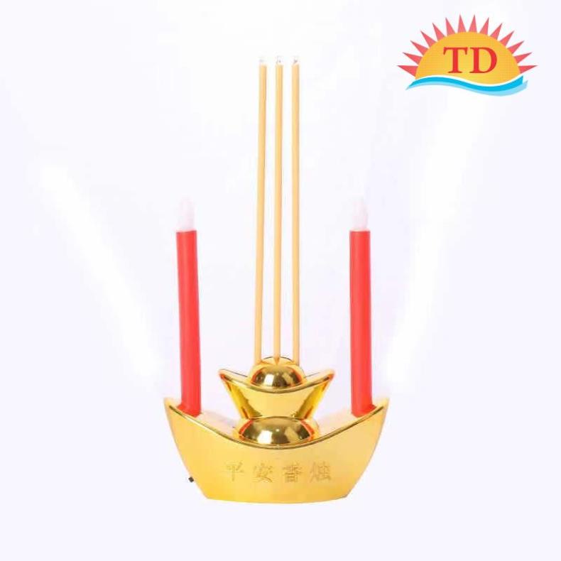 Thỏi vàng có nến, nhan điện tử dùng trang trí bàn thần tài, thổ địa, Bàn thờ tổ tiên v.v.v...