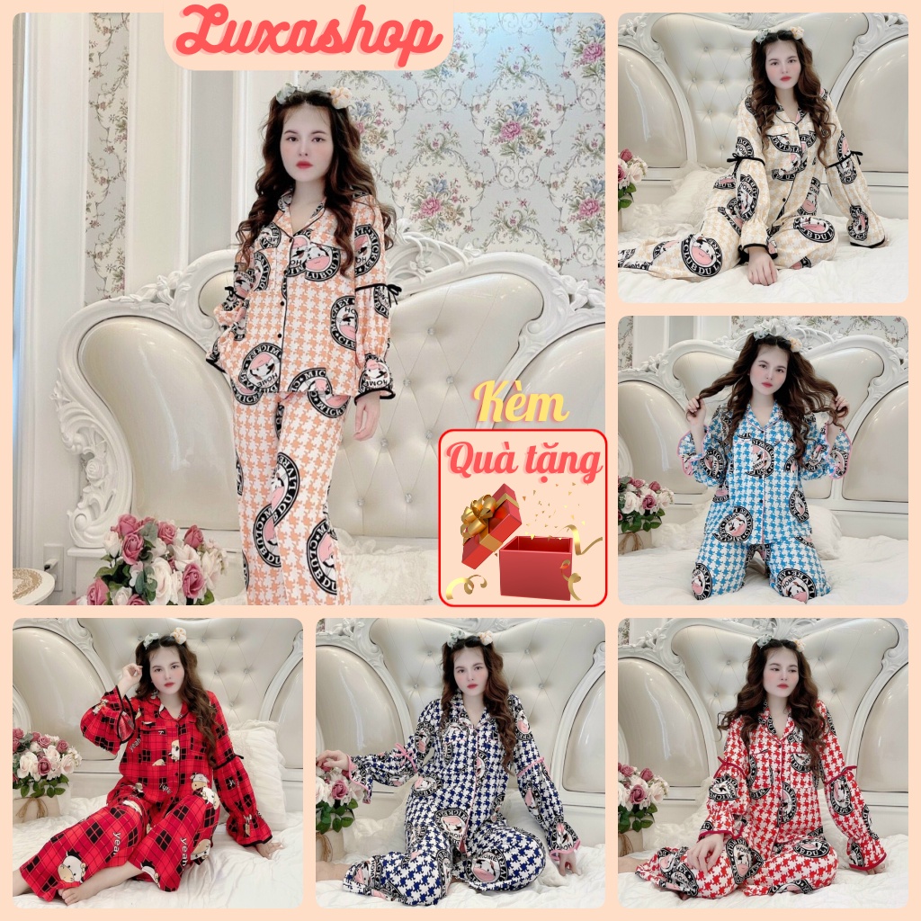 Đồ Ngủ Nữ, Set Đồ Bộ Pijama Tay Phồng Siêu Xinh Chất Lụa Cao Cấp Freesize 40-65kg TD09 - Luxa shop