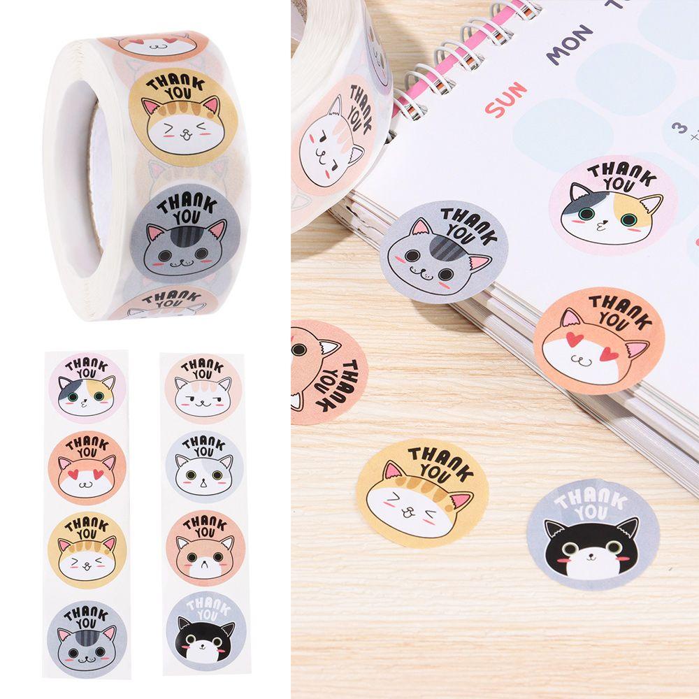 500 miếng/ cuộn miếng dán cảm ơn họa tiết mèo hoạt hình thích hợp cho kinh doanh/ quà tặng/ phong bì/ hàng hóa