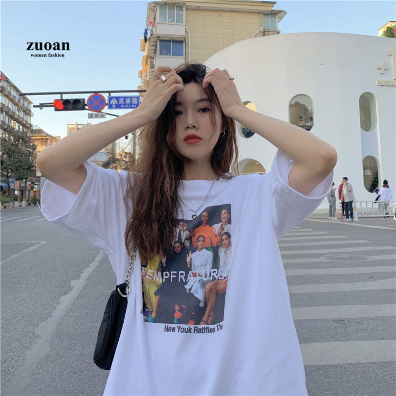 SUXI Áo thun lửng tay ngắn in họa tiết hình ảnh cổ điển dành cho bạn nữ