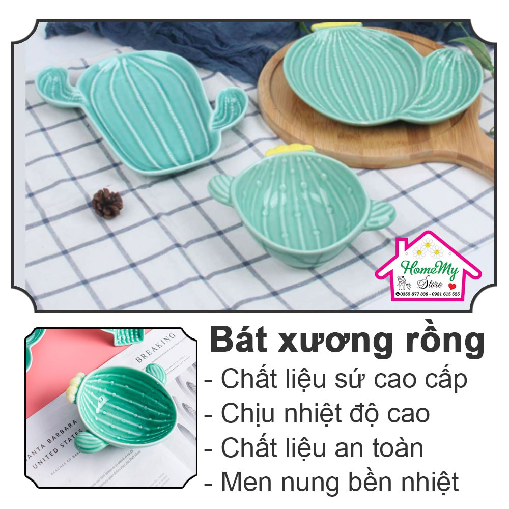 Bát Đĩa Sứ Xương Rồng Ăn Mì, Ăn Dặm, Decor  Bàn Ăn Dễ Thương