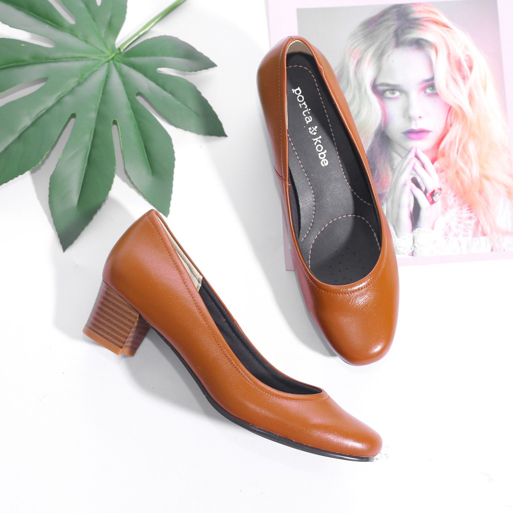 Giày Tiếp Viên Cao Gót 5cm Da Thật Xuất 3883