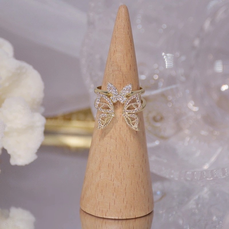 Nhẫn Hở Mạ Vàng Hình Cánh Bướm Đính Đá Zircon Thời Trang Cho Nữ