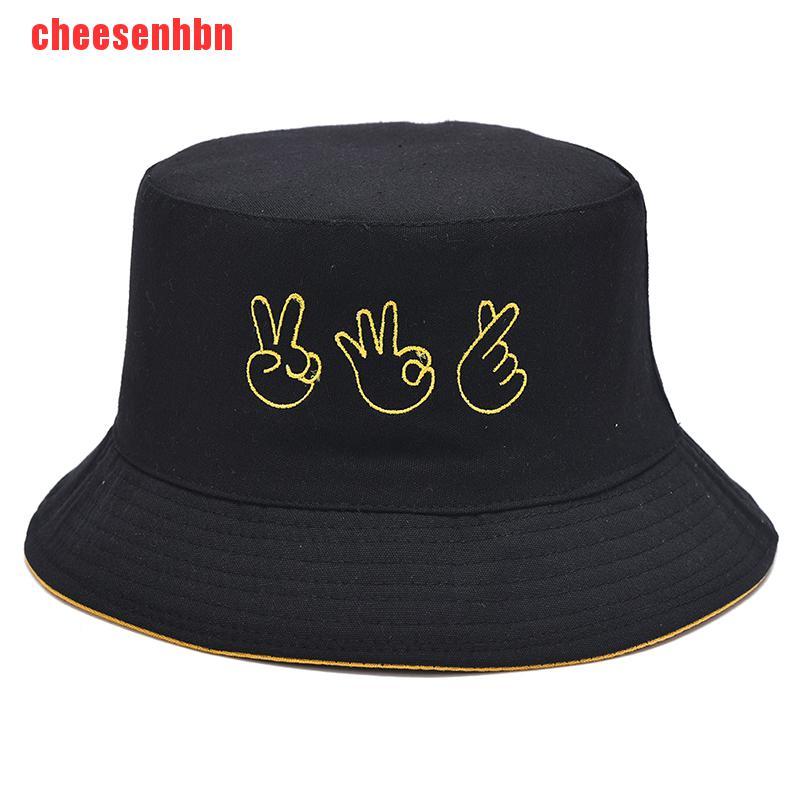 [cheesenhbn]Double-sided Casual Finger Gesture Ok Bucket Hat Women Summer Fold Two Sided Hat