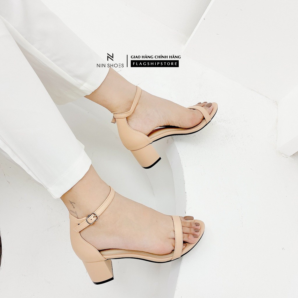 Sandal cao gót Nin shoes - Sandal nữ dáng basic 5cm gót vuông quai ngang mảnh bọc gót siêu xinh
