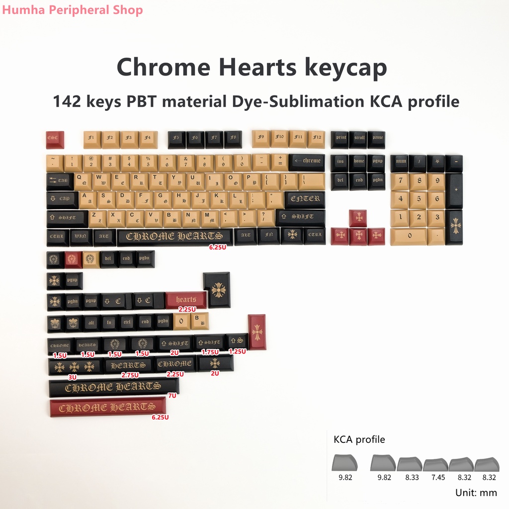 Bộ 142 Nút Bàn Phím Cơ Humha Chrome Hearts PBT Chất Lượng Cao