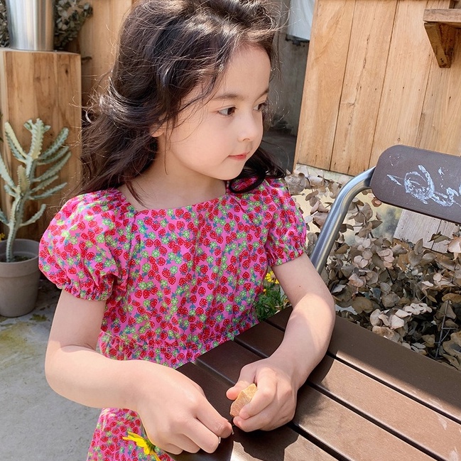 Set Áo Tay Phồng + Quần Dài In Hoa Cho Bé Gái 1-6 Tuổi