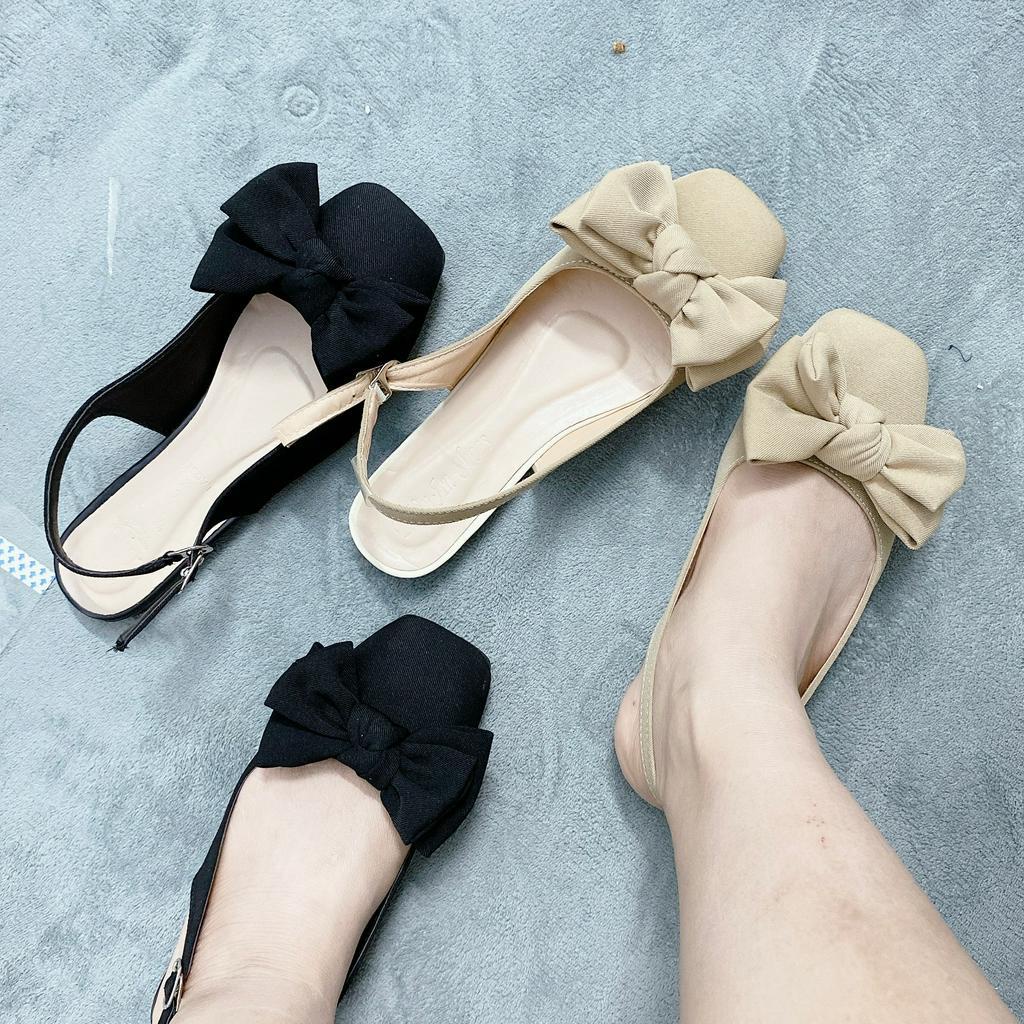 Giày sandal nữ nơ mũi vuông cực xinh nhẹ nhàng êm chân