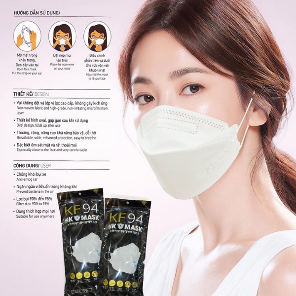 Gói 10 Khẩu Trang KF94 Kháng Khuẩn Tiêu Chuẩn 4 Lớp Chống Bụi Mịn, Hàn Quốc Bảo Vệ Gia Đình - Yeahome Store