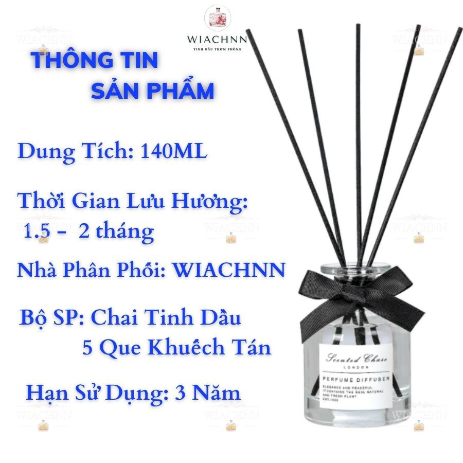 Tinh Dầu Nước Hoa Thơm Phòng 140ML Nơ Đen Cao Cấp Tinh Chất Thiên Nhiên Que Gỗ Tự Khuếch Tán Khử Mùi N140