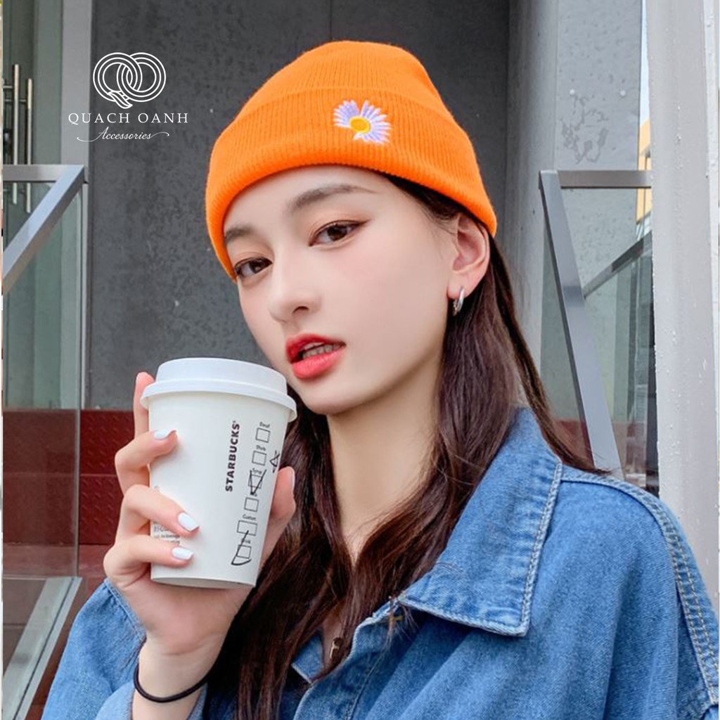 Mũ len hoa cúc thời trang phong cách Hàn Quốc - MU07