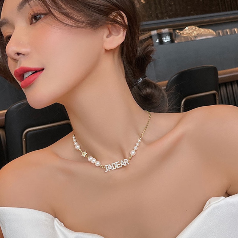 Vòng cổ Ngọc Trai Mặt Chữ Cái Sang Trọng Thời Trang Hàn Quốc Cao Cấp Cho Nữ