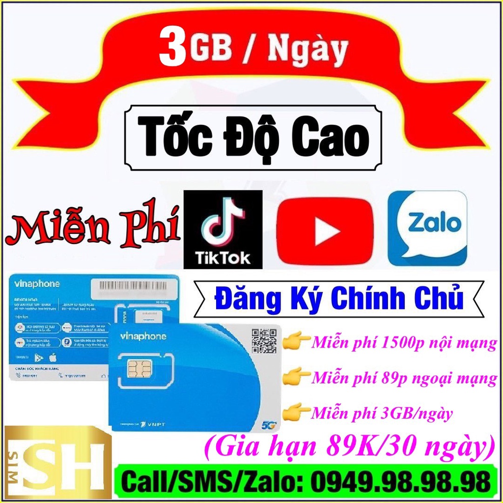 Sim 4G Vinaphone D89Y có 3GB/ngày & 1Tỷ GB Youtube,Tiktok,Zalo tốc độ cao (Miễn Phí 16 Tháng)