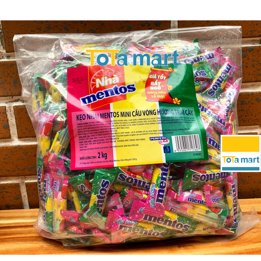 Mới về! Kẹo Alpenliebe gói lớn 2kg mentos trái cây, Caramen dâu kem, trà đào kem quả mọng.