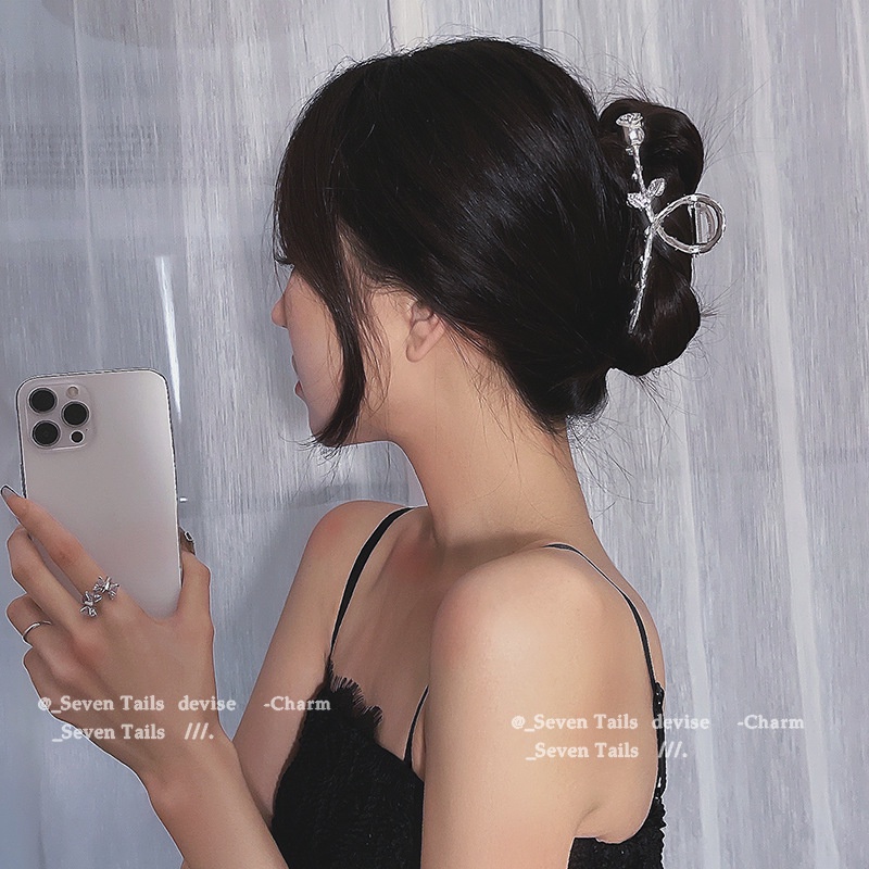 Kẹp Tóc Đuôi Cá Mập Bằng Kim Loại Màu Bạc Hoa Hồng Khí Chất Phong Cách Mới