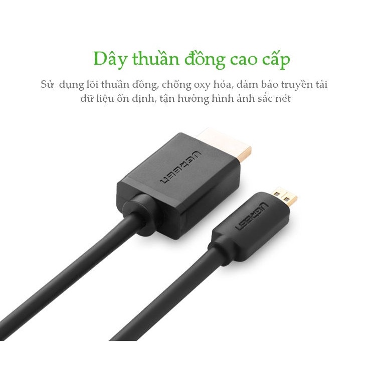 Cáp Micro HDMI to HDMI dài 1,5m Ugreen 30102 cao cấp - Hàng chính hãng