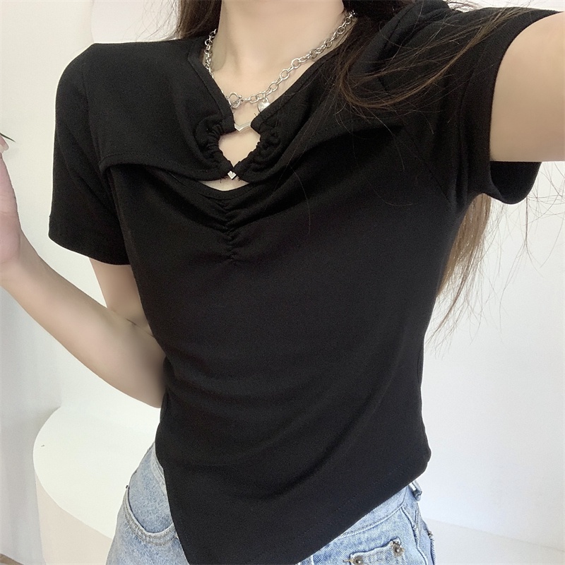 SUXI Áo Thun Tay Ngắn Dáng Ôm Màu Sắc Đơn Giản Thời Trang Mùa Hè Xinh Xắn Cho Nữ