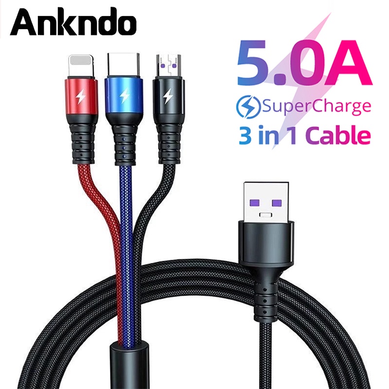 Cáp Sạc Ankndo 3in1 Nhanh USB Type C Bằng Silicon Cho Samsung Andriod phone