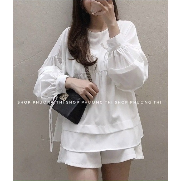 Áo babydoll tay dài cột nơ sau lưng siêu yêu
